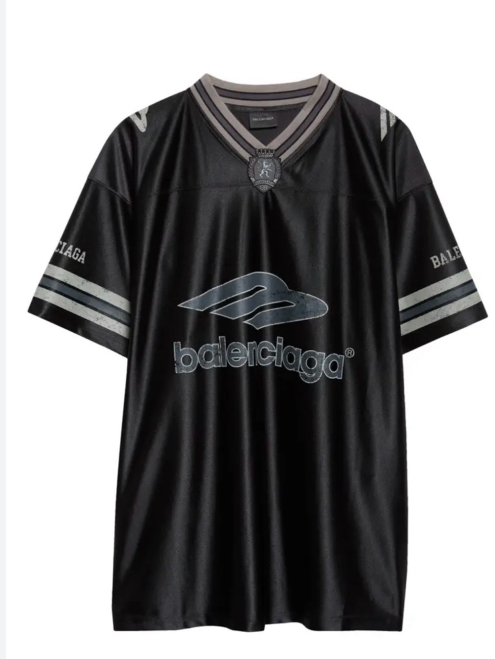 Balenciaga Black Jersey Shirt with Silver Logo and Stripes